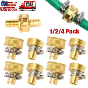 1-4 Pack 1/2" Brass Garden Hose Connector Repair Mender Kit w/ Stainless Clamp - Picture 1 of 15