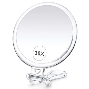 30X Magnifying Mirror for Travel with Handle, Double-Sided 1X/30X Magnificati... - Picture 1 of 8