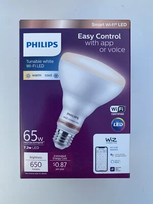 Philips Wiz Connected Smart Wi-Fi LED White Warm Cool Bulb BR30 - 65W 7.2W - Image 1 of 4