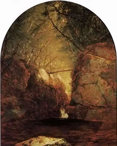 Oil painting john frederick kensett - bash bish falls landscape with bridge art - Bild 1 von 1