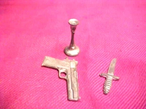 TOY METAL SMALL SWORD, HANDGUN, CANDLEHOLDER, SILVERTONE COLOR - Picture 1 of 2