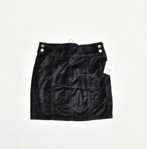 NEW Free People Women's Mini Straight Skirt Velvet Solid Cotton Black Size 27 - Picture 1 of 8