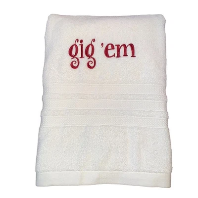 Toalla de resort "Gig 'Em" blanca bordada carisma Texas A&M University nueva con etiquetas Foto 1 de 4