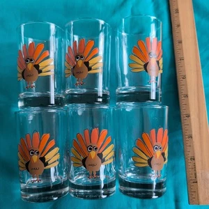 Crate and Barrel Lot of 6 Turkey Drinking Juice Glasses - Picture 1 of 3