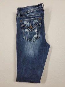 Miss Me Jeans Damen 26 Blau Waschung Skinny Pattentaschen Low Rise Distressed Denim - Bild 1 von 12