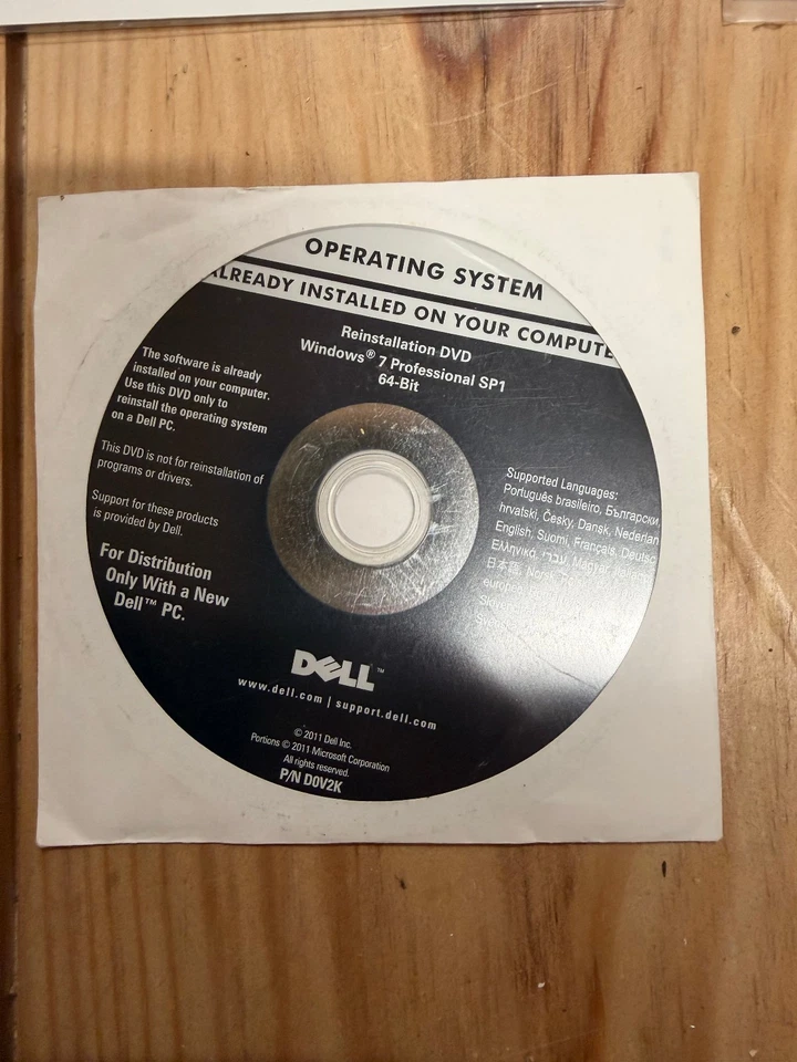 DVD DELL Réinstallation Windows 7 Professionel 64 bit PRO - OFFICIEL - Photo 1/1