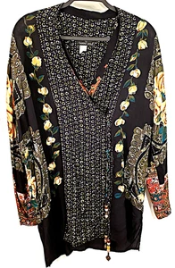 Carole Little Beaded Tunic Top long rayon Vintage blouse floral geometric M - Picture 1 of 5