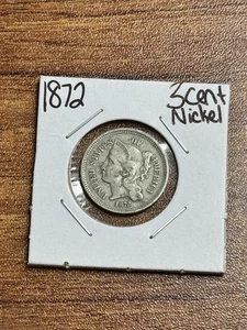1872 Three 3 Cent Nickel Nice Better Grade U.S. 3c Type Coin (Raw18095) - Picture 1 of 2
