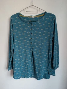 White Stuff Teal Gold Leaf Long Sleeve Jersey T-shirt Size 10 (T33) - Picture 1 of 6