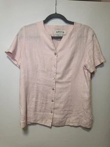 Orvis Women's Pink Pure Linen Short Sleeve Summer Shirt Top Button Up Size 6 - Picture 1 of 7