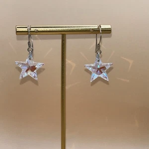 Sterling Silver Swarovski Elements CLEAR star Crystal Dangle Stud Earrings - Picture 1 of 5