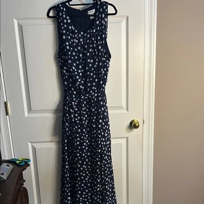 Nicole Miller Dark Blue and White Dot Maxi Dress - Image 1 of 4