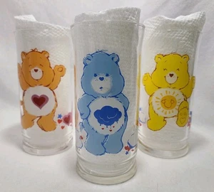 Vintage 1983 lot of 3 CARE BEAR Drinking Glasses Pizza Hut Limited Edition - Picture 1 of 13