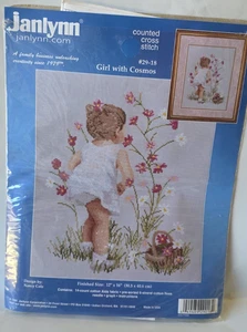 Solo patrón - NIÑA con COSMOS Contado Punto de Cruz KIT #29-18 ©1995 Janlynn - Imagen 1 de 7