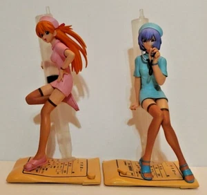 Pair Of Neon Genesis Evangelion EXTRA NURSE FIGURES Asuka +Rei Statues Pink Blue - Picture 1 of 12