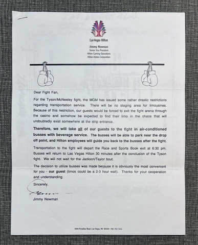 Mike Tyson v Peter McNeeley Boxing Las Vegas Hilton Ticket Package Release Cover