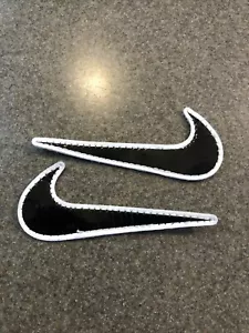 Nike Swoosh Patch Lot 2 Run Shoe Sneaker Skating Badge Logo Vinyl White Blk 3.75 - Picture 1 of 3