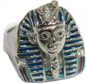 ANILLO PARA HOMBRE CABEZA DE TUMBA KING TUTS PLATA ACERO INOXIDABLE moda joyería NUEVO BRS508 - Imagen 1 de 1