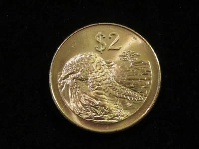  2001 Zimbabwe Coin  2 Dollars  PANGOLIN  super nice African animal coin - Image 1 of 4
