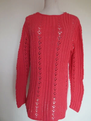  Handarbeit Long Pullover handgestrickt ca 36 38 S/M rosa-rot Lochmuster /D - Bild 1 von 4