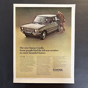 1970 Vintage Print Ad. Toyota Corolla. left rear window.