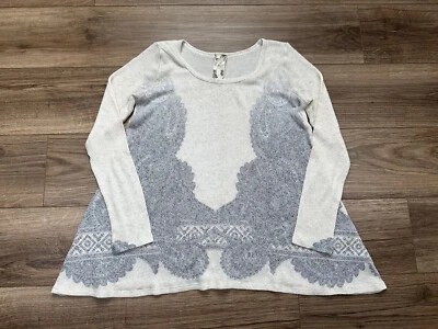 Suéter ligero Blu Pepper para mujer talla pequeña marfil con azul boho manga larga Foto 1 de 4