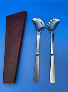 Mid Century Stainless Silver Salad Serving Utensils 12" B&B Austria with case - Picture 1 of 14