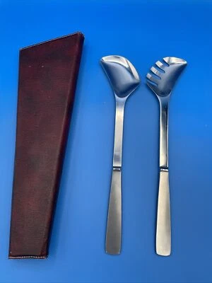 Utensilios para servir ensaladas Mid Century de plata inoxidable 12" B&B Austria con estuche Foto 1 de 4