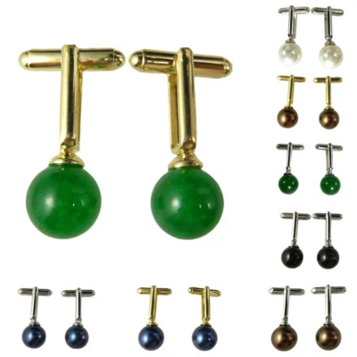 Men Cufflinks Sea Shell Pearl Jade Tigereye Cuff Links Jewelry Accessory Party - Image 1 of 4