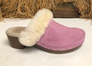 UGG Australia Women's Pink Suede Fur Wood Slip On  Clog Sandals SZ 4  1001163 - Picture 1 of 9