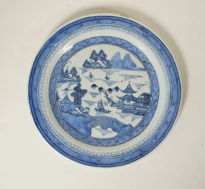 Antique Chinese Blue and white 19th century export canton plate dish - QING ware - Image 1 of 4