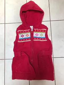 Gymboree Girls Size 5-6 Red Sweater Vest Hooded Front Zip Belt Floral Design - Picture 1 of 4