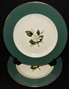 2 Homer Laughlin Rose Dinner Plates Emerald Empire Green International China USA - Picture 1 of 12