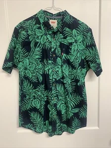 Levi's Button Up Shirt Med Green Black Botanical Hawaiian Short Sleeve 100% Cott - Picture 1 of 7