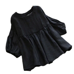 Mujeres Talla Grande Prendas para el torso Lino Cuello Redondo Holgada Camiseta Algodón Blusa Verano STOCK - Imagen 1 de 11