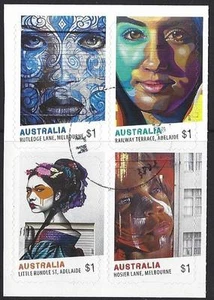 AUSTRALIA 2017 STREET ART SET OF 4 SELF ADHESIVE EX BOOKLET FINE USED - Picture 1 of 1