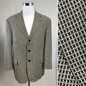 Zanella Men’s 43R Check Silk Wool Woven Two Button Italy Blazer Jacket Coat 43