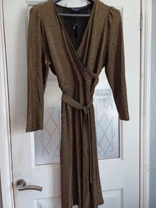 M & S gold/black wrap dress size 20 - Picture 1 of 3