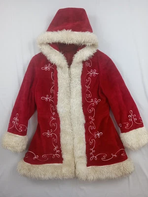 Rare Vintage ILGWU Women's Red Embroidered Faux Fur Hood Winter Coat Size 16 - Image 1 of 4