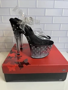 PLEASER STARDUST-708T Women's 7" Heel Platform Ankle Strap W/RS Studded Shoes 6 - Picture 1 of 7