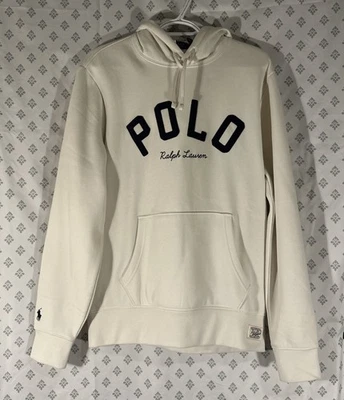 NUEVO CON ETIQUETAS Polo Ralph Lauren Crema Fieltro Letra Universitaria Sudadera con Capucha Talla Med Foto 1 de 4