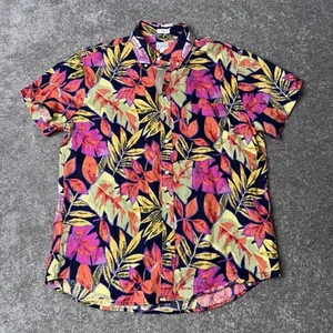 J. CREW 100% LINO Hombres Delgada L Floral Tropical Clásica Camisa de Campamento Hawaiana Nueva con Etiquetas - Imagen 1 de 8