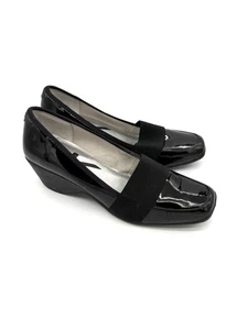 Anne Klein Sport Maeanna Wedge Shoes Solid Black Patent Leather Womens Size 8.5 - Picture 1 of 10