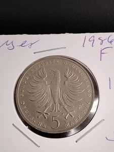  1986-F German  5 Mark Copper-Nickel Clad #1 - Picture 1 of 2