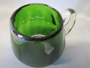 Blenko Art Glass GREEN Mug Cup Clear Applied Handled Handblown Vertical Optic - Picture 1 of 10