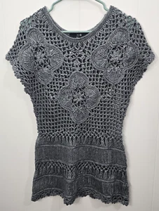Y2K Forever 21 Women's Blouse Tope Small Petite Knitted Crochet Festival Boho - Picture 1 of 8