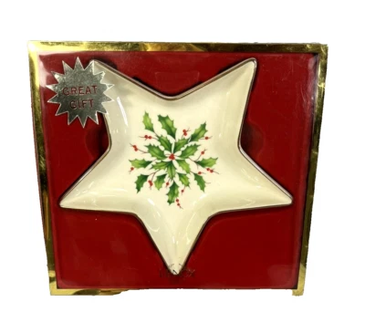 Lenox Holiday Dimension Collection Star Candy Dish Christmas Holly Berries - Image 1 of 4