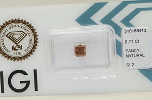 Cushion Cut Diamond 100% Natural Fancy Brown Color 0.71 Carat SI2 IGI Certified - Picture 1 of 7