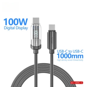 PD 100W USB C To USB C Cable Fast Charging Cord LED Display Type-C Charger 1m - Zdjęcie 1 z 9