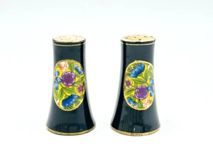 Shaker sale e pepe vintage blu con tappo oro con disegno floreale dal Giappone - Foto 1 di 6